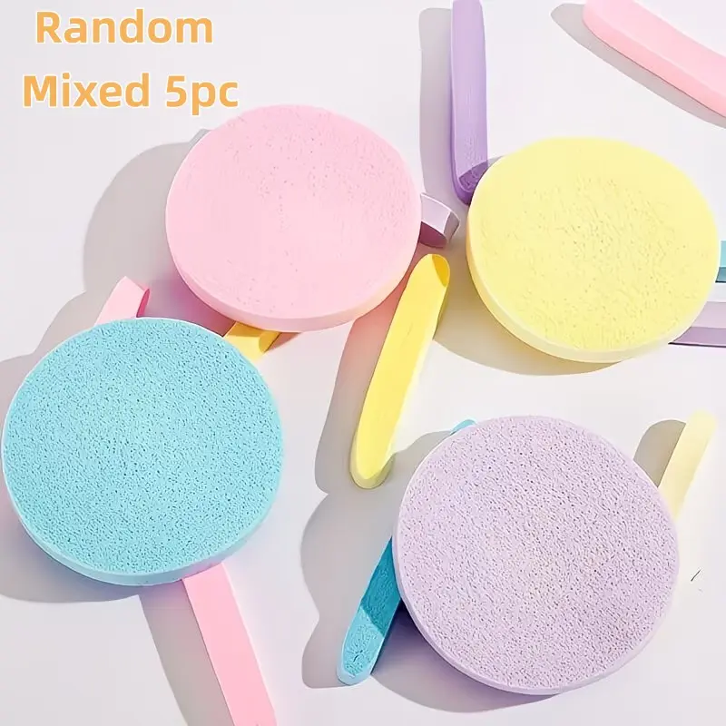 5pc Compressed Face Cleansing Pads, Round Sponge Expands When Soaked, Mixed Color Set, Independent Packaging, Beauty Makeup Remover