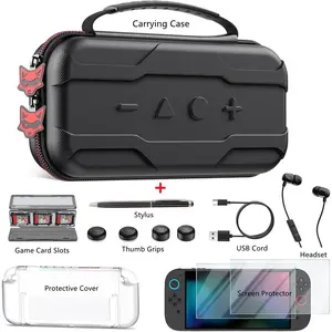 Switch 2 Case for Nintendo, 8 in 1 & 4 in 2 Switch 2 Accessories with Switch Case/Switch Protective Case Transparent/2 x Switch Armored Glass/2 Pair Switch Joystick Caps, Switch 2 Case for Switch 2