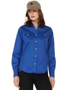 Forge Workwear Women's Fr Solid Long Sleeve Snap Stretch Work Shirt - Lfrsld-Blu