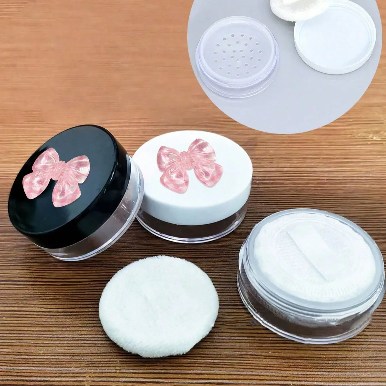 5g Ultra-Thin Loose Powder Packaging Box with Cute Bow Accessories, Mini Storage Box, Sealed Waterproof Travel Case, Reusable Empty Container