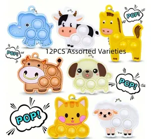 12 Pcs Cute Animal Mini Pop Fidget Keychain Silicone Push Pop Bubble Sensory Toys for Backpack Pencil Case Handbag Decor Stress Relief Toys for Kids and AdultsKids Mini Pop It Fidget Keychain Toys Silicone Bubble Sensory Toys for School Supplies