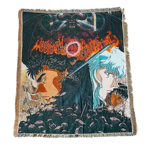 Anime Woven Tapestry Dark Swordsman Throw Blanket | Wall Hanging Room Decor for Anime Fans