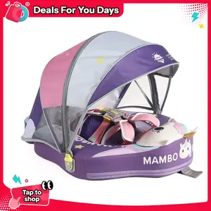 Mambobaby Non-Inflatable Rainbow Unicorn Baby Swim Float with Detachable Canopy, UPF 50+ Sun Protection, 5-Point Safety System, for Babies 3-24 Months
