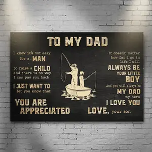 To My Dad From Son Fishing Wall Art Gift For Dads Fisherman Dad Decor High Quality Canvas Material Perfect For Father's Day Birthdays Or Special Occasions