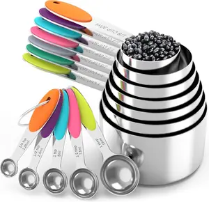 Baby food measuring cup and spoon set, made of food grade stainless steel material, used as measuring tools for baking and cooking food, baby feeding spoon, wedding gift, kitchen supplies