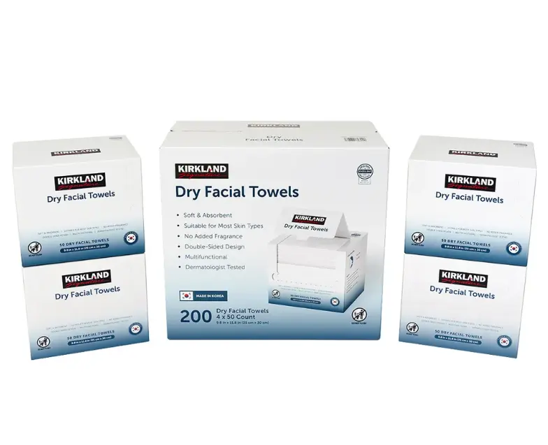 Kirkland Daily Dry Facial Towels – 200 Count, Ultra-Soft & Gentle for Sensitive Skin (Thick & Durable)