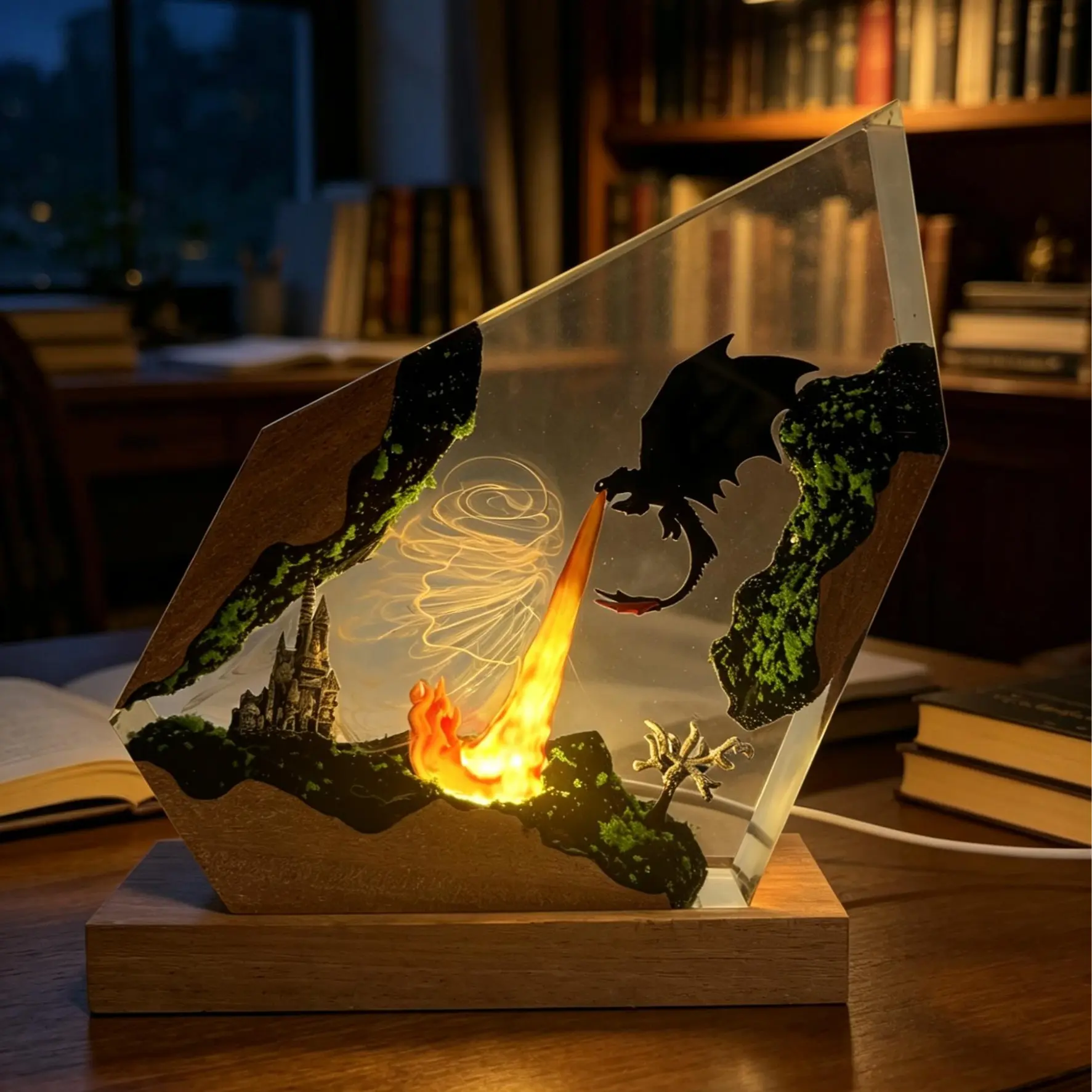 Toothless Handmade Resin Atmosphere Night Light - How To Train Your Dragon Mascot Figurine Decorative Lights, USB-Powered Table Decor Lamp with Controller, 3D Fire-Spurt Ornaments, Fantasy Enthusiast Collectibles, Unique Christmas Gift