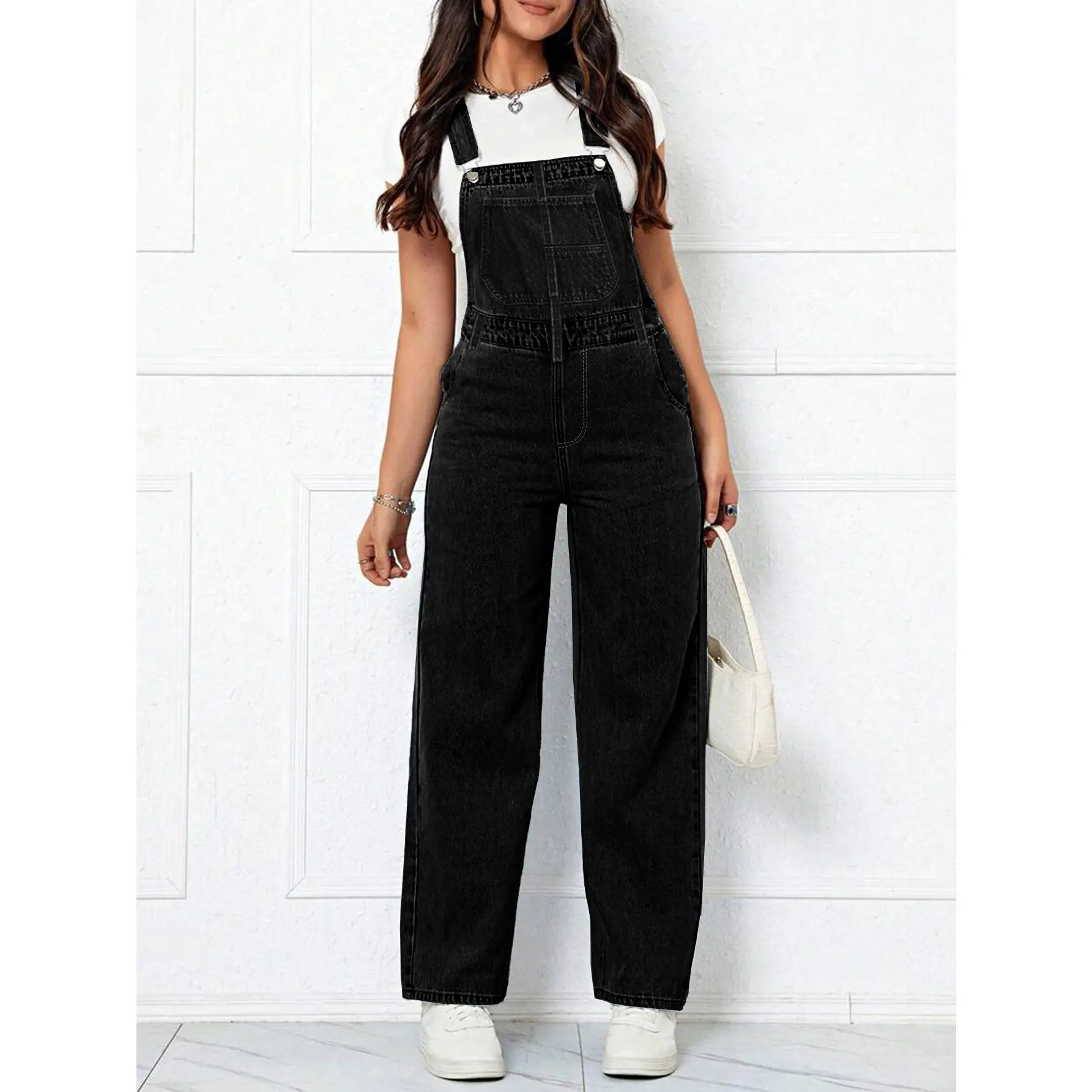 Women's fashionable Y2K casual loose denim overalls, workwear, jumpsuit, suitable for all seasons, 65% cotton