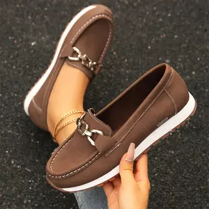 Comfortable Women's Loafers Gold Chain Accent Platform Slip-On Casual Footwear Indoor Outdoor
