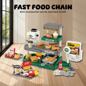 Kids' Realistic Burger Fast Food Dessert Coffee Machine Toy, Kitchen Pretend Play Set, Light & Sound Effects, Water Dispensing, No Batteries Included