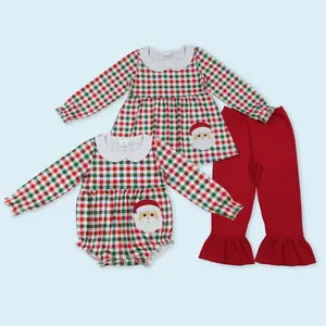 Kids girls embroidery santa claus Christmas outfit