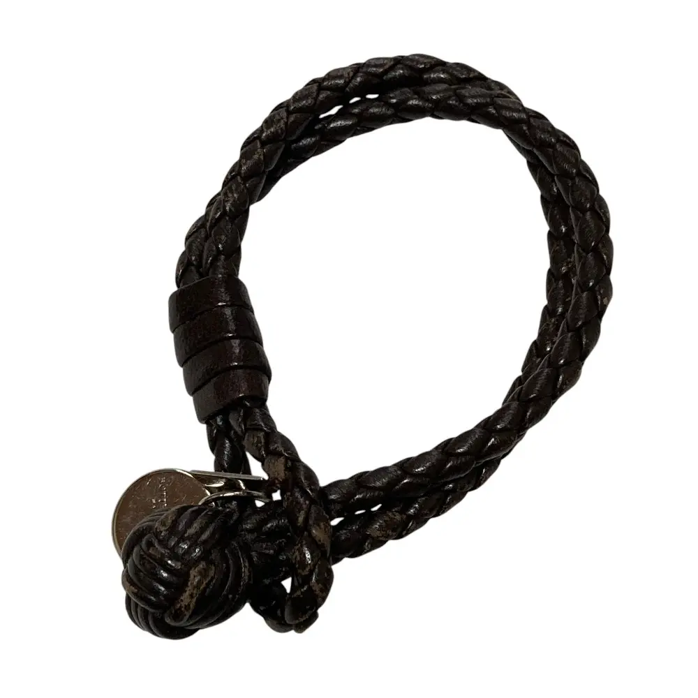 Pre-owned BOTTEGA VENETA Sterling Silver 925 (Ag925) Small Leather Goods Intrecciato Leather Bracelet