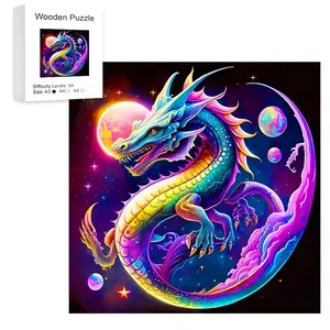 Colorful Wooden Puzzle Dragon Shape, Unique Irregular Animal Design, Perfect Gift for Lovers & Friends, DIY Home Decor Toy Game, Wooden Jigsaw Puzzle
