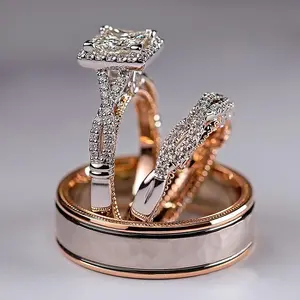 Luxury Princess Cut Cubic Zirconia Bridal Marriage Set Rings for Women Wedding Jewelry