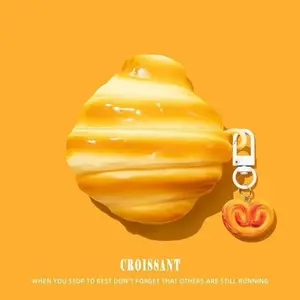 Cute Croissant Earphone Case for Apple Bluetooth-compatible Headphones, Trendy Anti-Drop Creative Soft Shell for AirPods 2/3/4/pro 2/pro 3, Earbuds