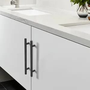 Probrico Black Cabinet Pulls Stainless Steel Kitchen Cabinet Handles, Round T Bar Cupboard Furniture Hardware,Drawer Dresser Closet Pulls Wardrobe Handles