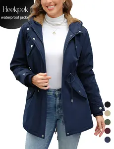 Women's Fleece Thicken Waterproof Rain Jacket Outdoor Lightweight Hooded Raincoat for Hiking Travel with Pockets For Winter FallFreshness #outdoorfun