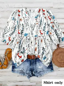 Women's Floral Fitted Shirt Blouse, Womenswear Casual Boho Bohemian Style, Breathable Lightweight Fabric, Comfortable Spring & Summer Wear, Ideal Wardrobe Addition