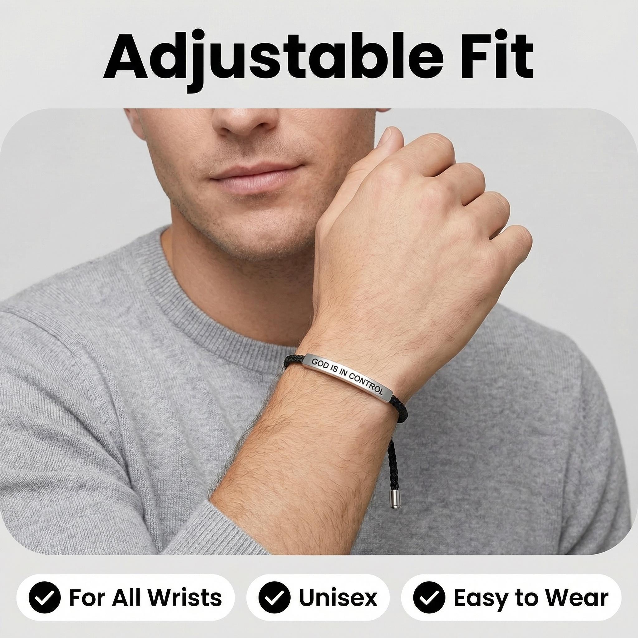 Inspire Bracelet "GOD IS IN CONTROL"-Premium Artistic Engraving ,Stainless Steel ,Adjustable Up to 10 in,Meaningful ＆Visually Appealing Jewelry ,Perfect Mother's Day Gift
