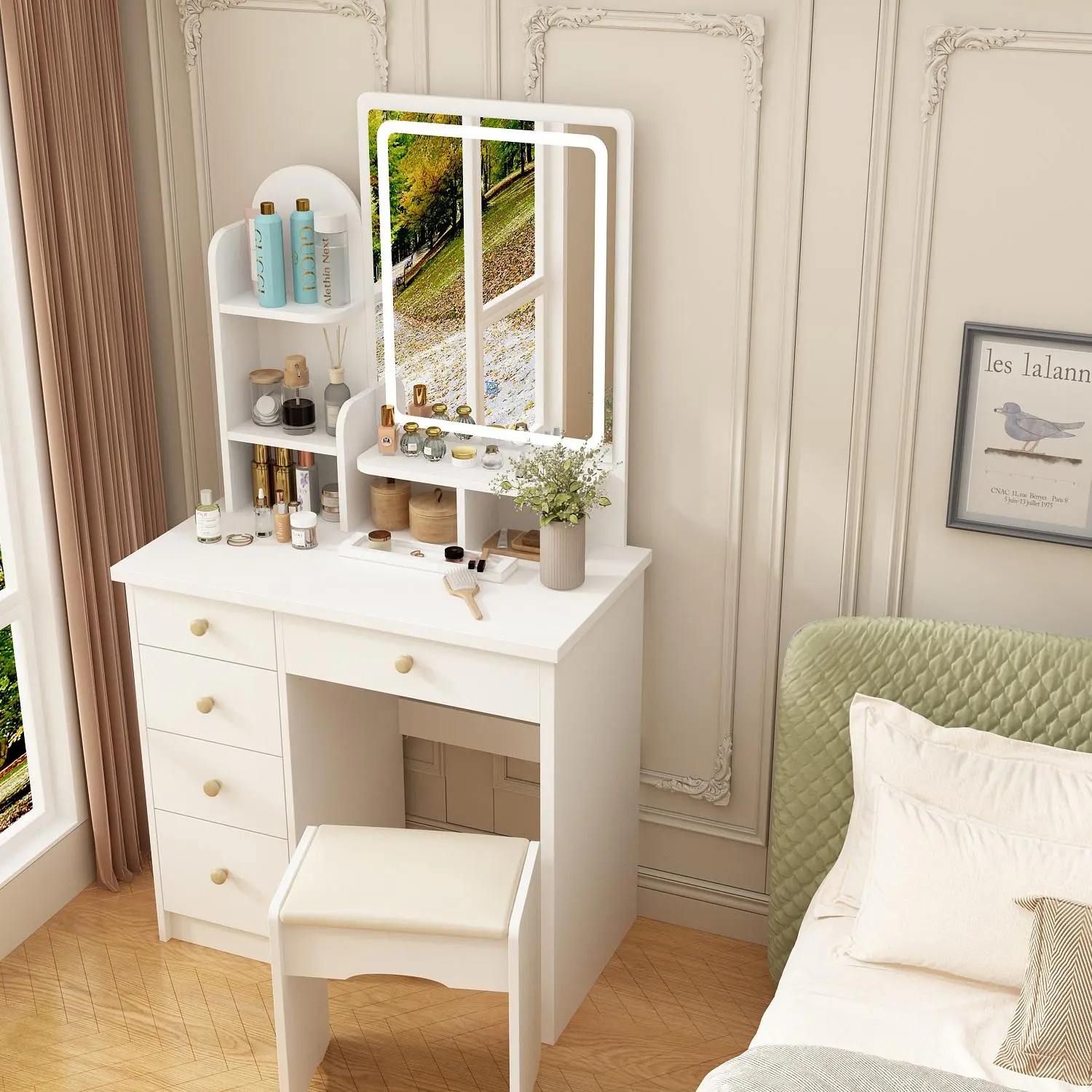 White Vanity with Light