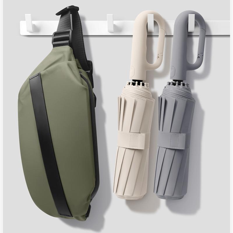 Ring Buckle Fully Automatic Umbrella Foldable Umbrella for Travel,42inch Lightweight Automatic Open Close Umbrella, 10 Ribs Portable Rain Sunshine Wind Proof Black