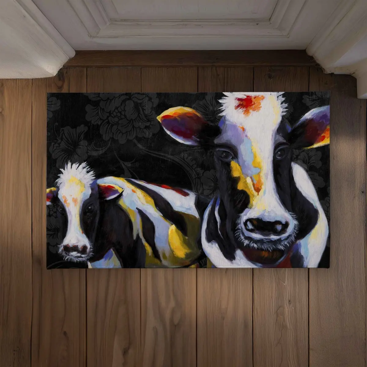 Begin Home Decor CODM2134125ICH 21 x 34 in. Two Funny Cows Victorian Door Mat - Vintage Home Decor