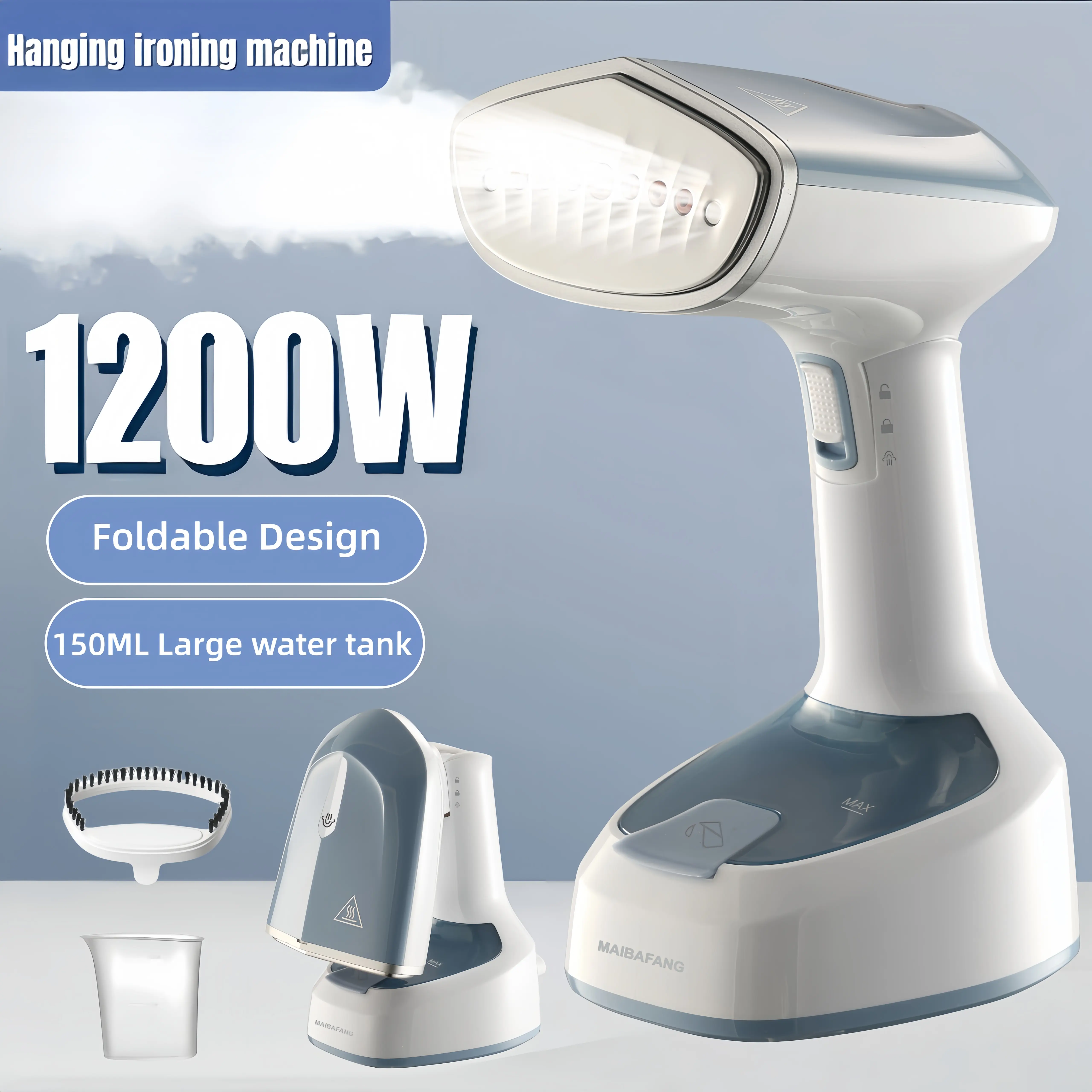 Handheld Garment Steam Machine, Foldable 1200W 25s Fast Heat-Up, 20g/min Powerful Steam, 7-Hole Nozzle, 8-ft Cord, No-Leak Wrinkle Remover for Home & Travelers