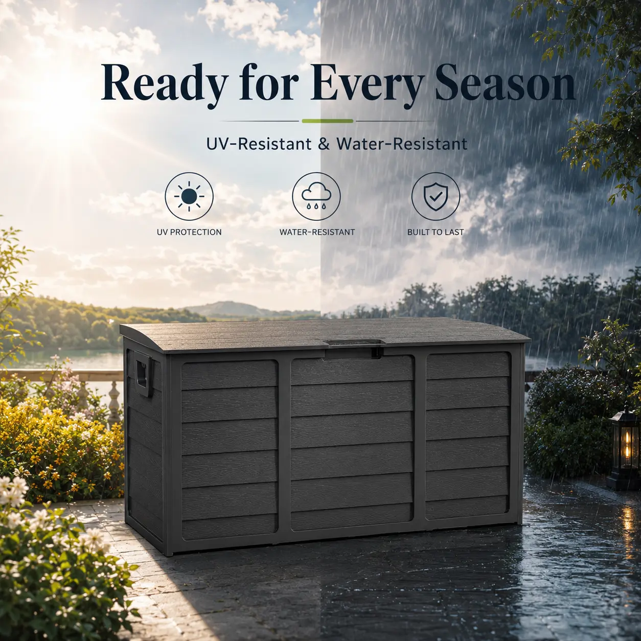 INTERGREAT 75 Gallon Outdoor Storage Deck Box, Lockable Resin Patio Box with Handles, Black INTERGREAT 75 Gallon Outdoor Storage Deck Box, Lockable Resin Patio Box with Handles, Black