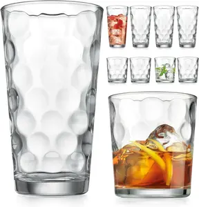 Glassware Drinking Glasses Set Of 8 4 Highball (17 oz.) Kitchen Glasses | 4 (13 oz.) Rocks Glass Cups for Water, Juice and Cocktails.