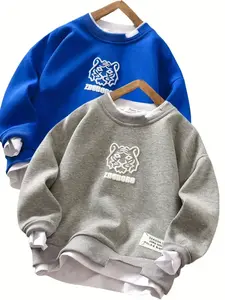 winter warm-Kids' Tops 2-Pack Long Sleeve - Blue & Gray Tiger Print Sweatshirts for Boys