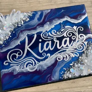 Custom Epoxy Name Board – 1x2 ft Resin Art with Crystal Corners | Personalized Home Décor