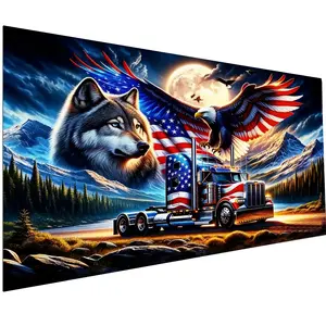 Large Size American Flag Diamond Art Kits For Adults, Eagle Truck Landscape Diamond Painting Kits, Full Round Diamond Mosiac Kits, Diy Handicrafts, Art And Crafts, Home Decor, 31.5x15.7 Inch