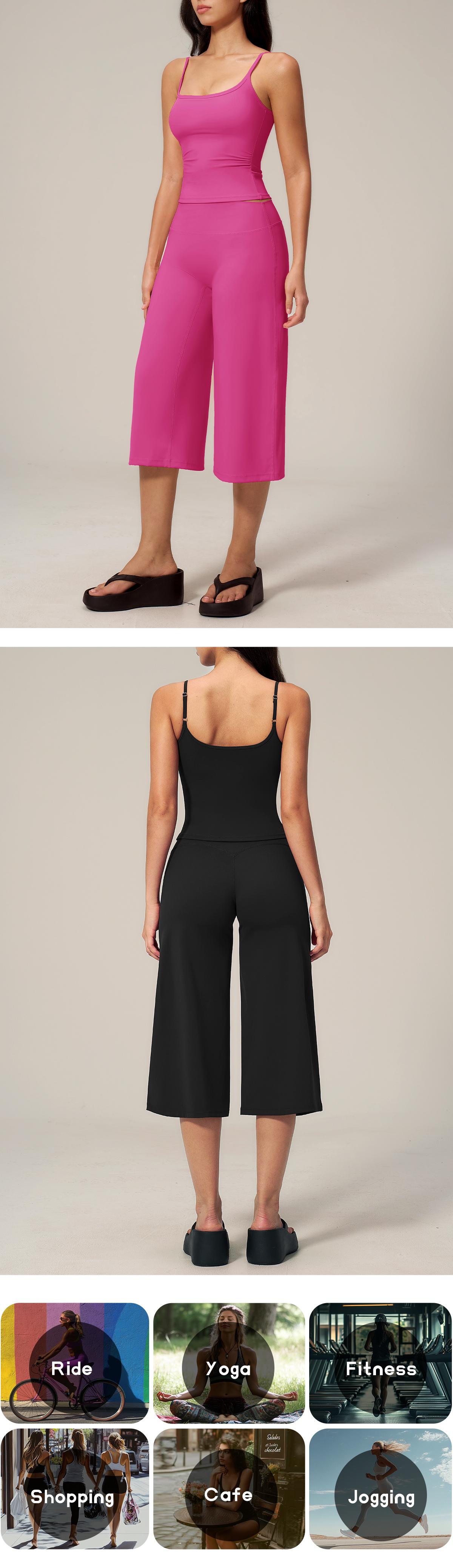 TIMEOFF Women's 2‑Piece Adjustable Strap Workout Set - V‑Shape Back Cami & High Waist Cropped Wide Leg Capris, Stretchy Breathable Fabric, 5 Colors | Waist Shaping, Tummy Control, Non‑Restrictive Fit | Ideal for Yoga, Casual Wear & Daily Loungewear TIMEOFF Women's 2‑Piece Adjustable Strap Workout Set - V‑Shape Back Cami & High Waist Cropped Wide Leg Capris, Stretchy Breathable Fabric, 5 Colors | Waist Shaping, Tummy Control, Non‑Restrictive Fit | Ideal for Yoga, Casual Wear & Daily Loungewear