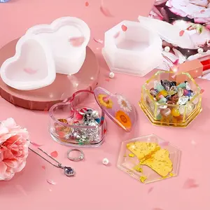 1pc Resin Molds, Jewelry Box Mold & Heart Shape Silicone Mold, Hexagonal Storage Box Mold, Square Epoxy Resin Mold