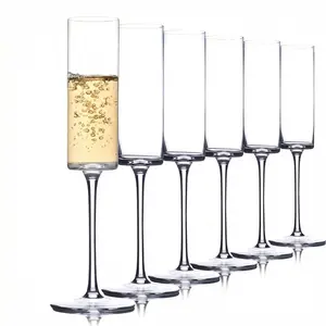 Champagne Flutes Set of 6, Hand Blown Crystal Champagne Glasses, 6.5 oz - Unique Gift for Birthday, Party - Clear Drinkware