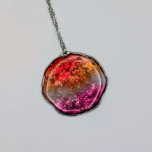 PRIDE Lesbian Resin Jewelry - Handcrafted Vibrant Pendant Necklace in Gold & Silver Finishes