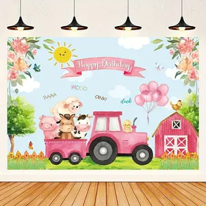 Farm Animal Theme Birthday Banner, Birthday Background Cloth, Wall Hanging Backdrop, Birthday Party Decoration Supplies, Party Photo Props, Ornaments