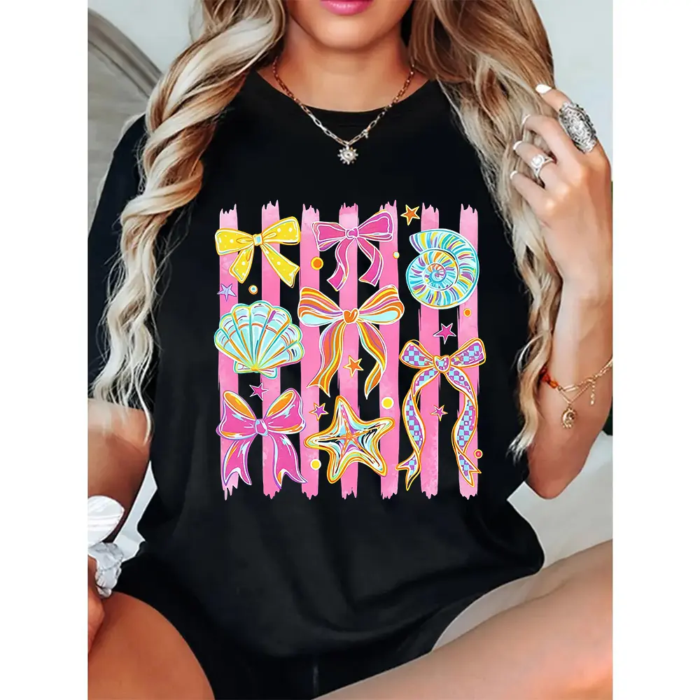 Summer Shirt, Seashell Shirt, Summer Girls Trip Shirt,  Bow Beach Shirt, Coastal Seashell Shirt, Ocean Tee
