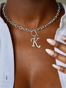 Initials Necklace for Women, Classic Simple Letter Design Stainless Steel Chain Necklace for Women for Gift, Girl's Temperament All-match Accessory, Letters Necklace, Initial Necklace Jewelry