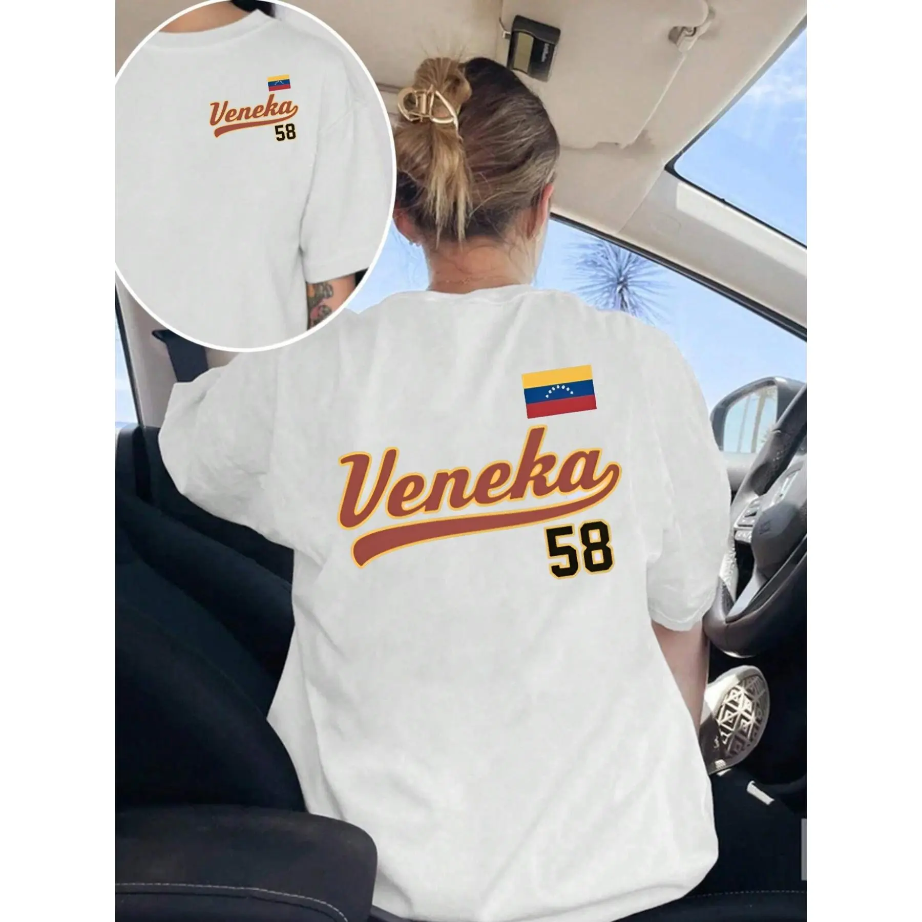 Women's Seamless Stretchy Cloud-Smooth Cotton Knit Shortsleeve T-Shirt - Unisex Round Neck Streetwear Top, Double-Sided Venezuelan Flag Design, Ideal for Casual Spring & Summer Wear