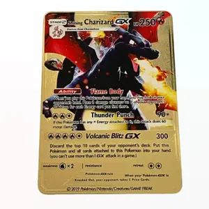 Zentadd Shinning Charizard GX Pokemon Gold Card - Stage 2 - Flame Body & Thunder Punch - Volcanic Blitz GX - 300 HP - 250+ MP lost  found  card