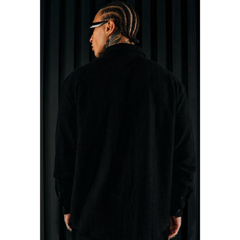 Dean Textured Long Sleeve Button Up Shirt - Black