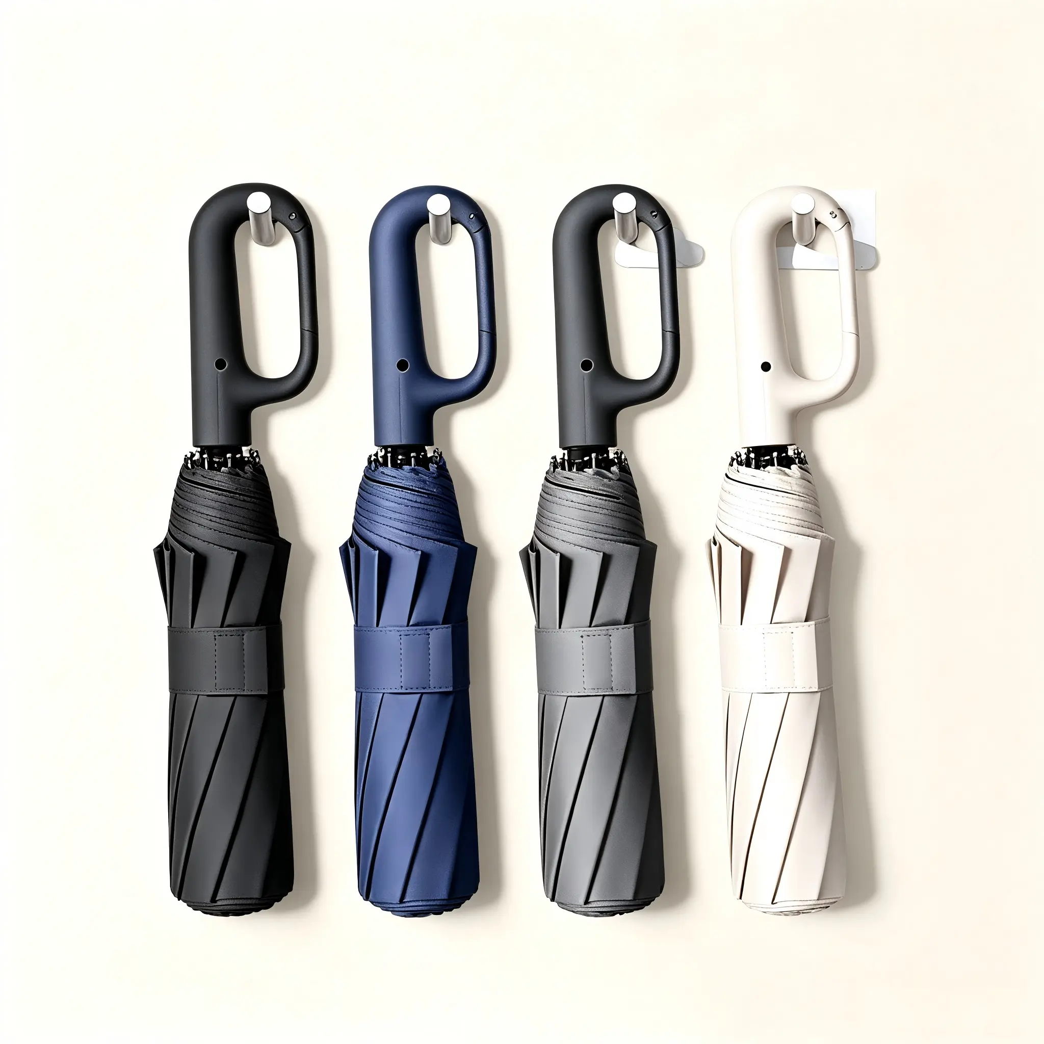 Automatic Folding Hook Handle Umbrella, Windproof Waterproof Portable Travel Carabiner Rain Umbrella, UPF50+ Sun Protection Compact Umbrella for Men Women Outdoor Car Use