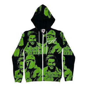 Men's Vintage-Inspired Full-Zip Casual Fashion Hoodie, All-Over Graphic Print Sweatshirt