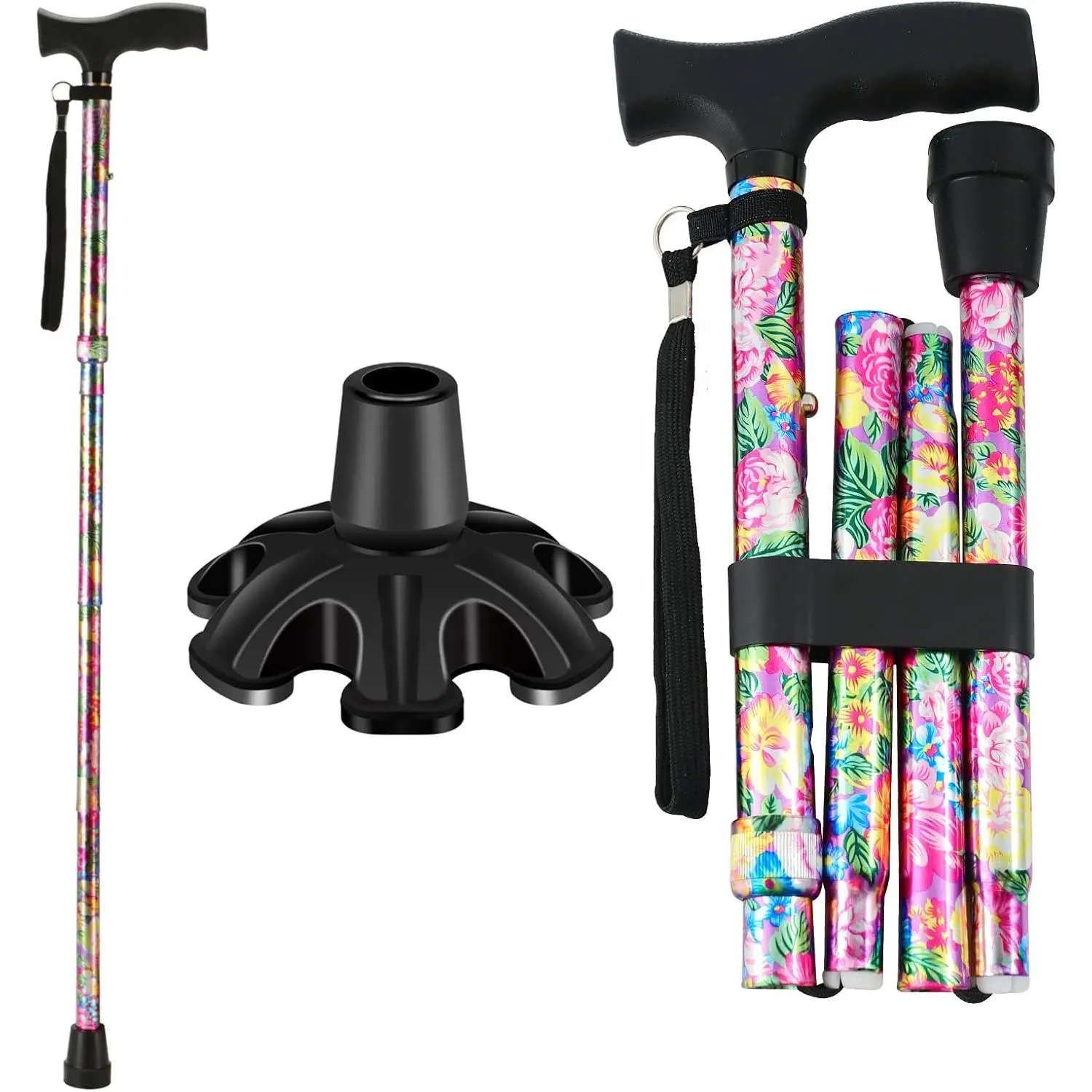 Walking Cane for Men/Women| Mobility & Daily Living Aids| 5-Level Height Adjustable Walking Stick| Comfortable Plastic T-Handle Portable Walking Stick Folding Cane