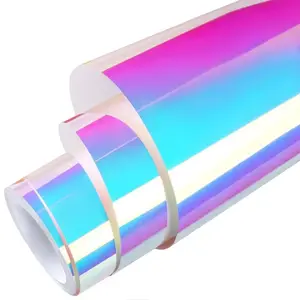 Ultra Glossy Rainbow Holographic Chrome White Vinyl Wrap Film Roll With Air Release Self Adhesive Car Motorcycle Wrapping DIY Decal Sticker Car Decorative Sticker Decals Sticker