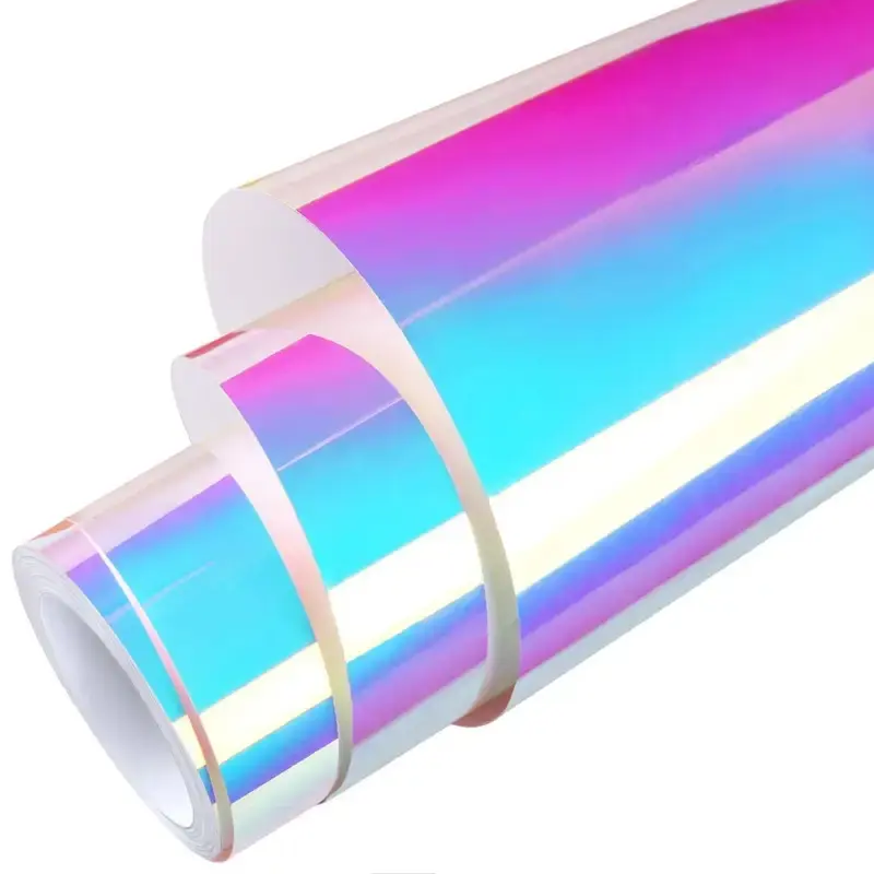 Ultra Glossy Rainbow Holographic Chrome White Vinyl Wrap Film Roll With Air Release Self Adhesive Car Motorcycle Wrapping DIY Decal Sticker Car Decorative Sticker Decals Sticker Vehicle Exterior Decoration Vinyl Wrap For Cars