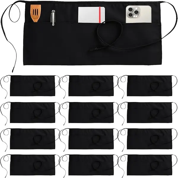 Utopia Wear Polyester Server Aprons - 3 Pockets, Water & Oil Resistant, Adjustable Strap Waist Aprons for Waiters, Adjustable Strap Aprons