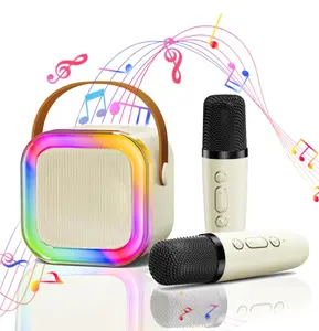 Mini Karaoke Machine for Kids & Adults with 2 Wireless Microphones, Portable Bluetooth Speaker with Lights, Children’s Day Birthday Gift for Girls Boys Ages 4-12 Family Party