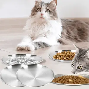 4PCS Stainless Steel Cat Bowl Metal Pet Food Dish Beard Fatigue Relief Replacement Easy to Clean Indoor Wet Feeding Flat Plates for Dogs Kitten and Other Small Animals, 6.7 Inch